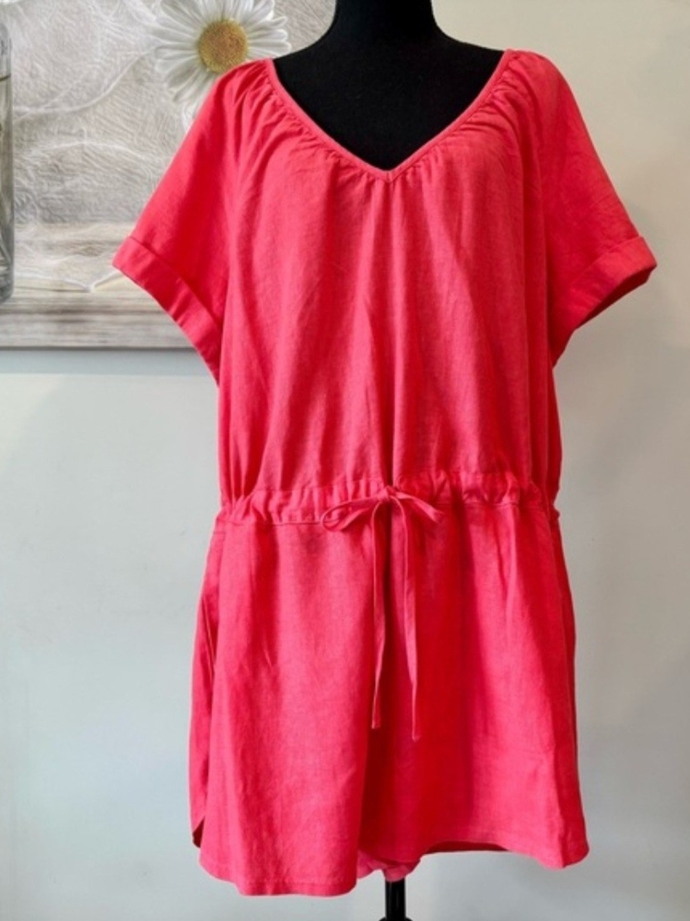 Universal Thread™ Womens Size X-Large Short Sleeve Romper in Coral - Linen Blend